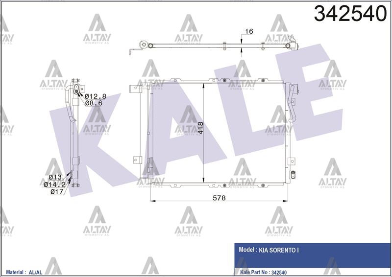 KIA Sorento Klima Radyatörü 2007- Radyatör OEM 97606-3E600 KIA Sorento Klima Radyatörü 2007- Radyatör OEM 97606-3E600